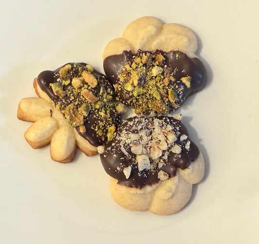 Classic Butter Cookies - Chocolate and Nut Dipped