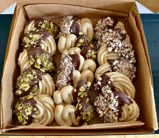 Hand Piped Butter Cookies - Chocolate and Nut Covered
